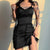 Angie Satin Ruched Black Mini Dress