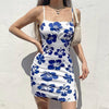 Blue Hibiscus Flower Print Bodycon Dress - Axcid Shop
