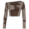 Retro Brown Long Sleeve Patchwork Top