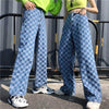 Checker Plaid Blue Loose Pants - Axcid Shop